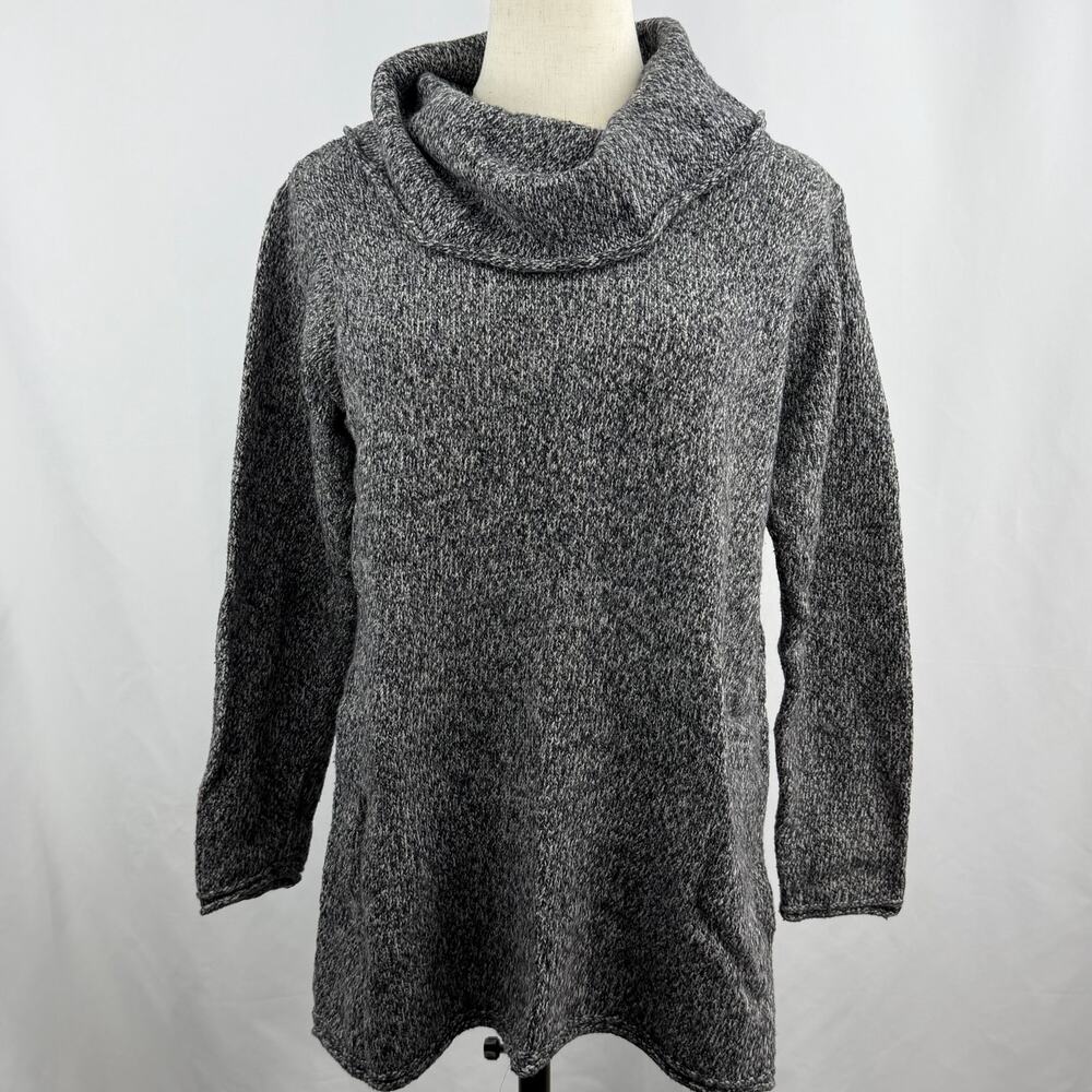 Pure J Jill Gray Marled Knit Sweater Cowl Neck Tunic Side Slit Womens Small